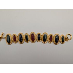 Anne Klein Gold Tone Multi Color Statement Cabochon Elegant Toggle Bracelet